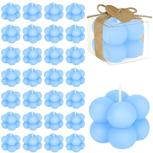 30 Sets Small Bubble Candle for Wedding Favors, Mini Scented Candle Bulk for Guest Gift, Cute Candles with Cards Dried Flowers DIY for Baptism Party Bridal Shower Birthday Gifts (Blue)
