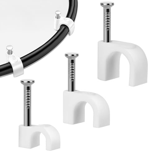 WUBAYI 300 tachuelas redondas para cables, tamaños de 4 mm, 6 mm, 8 mm, pinzas de pared duraderas, soportes de alambre para cables, clips de organizador de cables con clavo insertado, para cable de