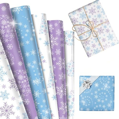 12 ark jul snöflingor presentpapper vinter Wonderland forzen presentpapper för födelsedag bröllop baby party gör-det-själv pyssel presentförpackning