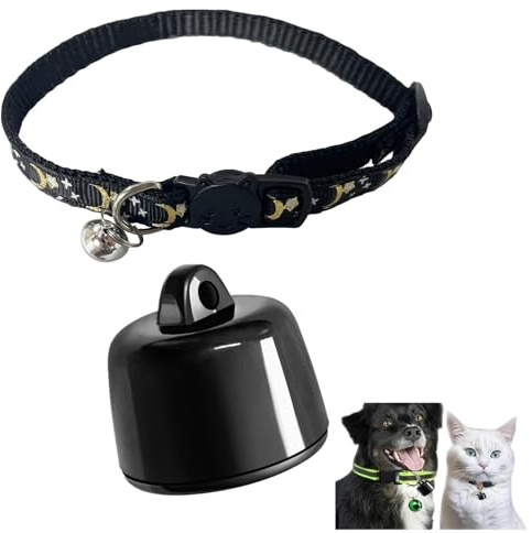 Mini Haustierortungsgerät mit Halsbänder Katzen Hunde kompatibel mit iOS Android weltweite Ortung ohne ABO für kleine Tiere Freigänger wasserdicht leicht (Schwarz)