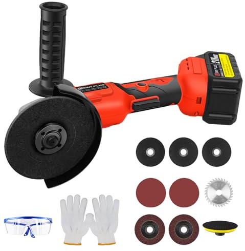 Cordless Angle Grinder Kit with 1.3Ah Rechargeable Battery, 115mm Cutting Wheels, Grinder Wheels, 8500RPM Adjustable Speed, Brushless Motor, for Metal Wood Cutting, Grinding, Polishing