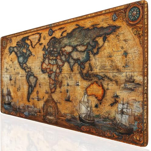 Landkarte Mauspad XXL, Gelb Mousepad 1000x500x3mm mit Genähten Kanten, Mauspad Großes Schreibtischauflage, Gaming Mousepad Wasserdicht Rutschfest, Desk Mat Vernähte Kanten, für MacBook, Laptop DE-8730
