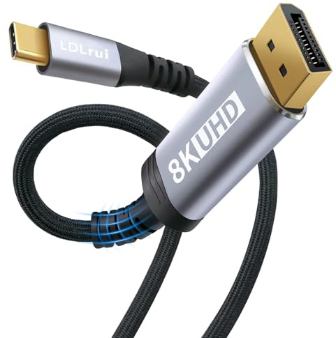 LDLrui Câble bidirectionnel DisplayPort vers USB C de 1,5 m, pour moniteur PC DP vers USB-C ou MacBook, Galaxy S24 vers écran DP, 8K @ 60 Hz 4K @ 240 Hz, compatible Thunderbolt 4/3 et USB4, nylon