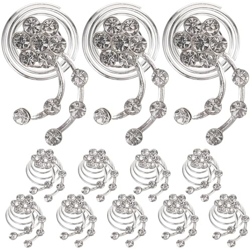 FONDOTIN Lot de 12 Spirales Capillaires en Alliage Argenté Strass, Accessoires Cheveux Femme Élégants pour Mariages et Occasions Diverses