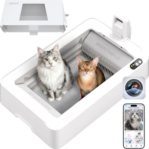 PETKIT Katzenklo Selbstreinigend,Offene Selbstreinigende Katzentoilette mit Kamera,AI-Gesundheitsüberwachung, Design für große Katzen, Kompatibel mit Kristall-Katzenstreu,Weiß
