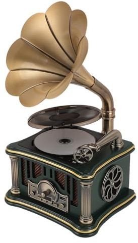 Oreilet Haut-Parleur Gramophone BT Vintage, Tourne-Disque Rétro 2000 MAh avec Entrée AUX, Lecteur CD Rétro, Haut-Parleur Radio, Support 64 G pour Maison, Bureau, Hôtel (Green)