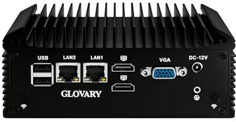 Glovary Fanless Mini PC N150 (N100 Upgrade), DDR4 8GB RAM 128GB NVMe SSD, 2 LAN 4 COM Industriel PC, 2HD VGA Micro Ordinateur de Bureau Home Office, 10 Pin GPIO, 4USB3.0, 2USB2.0, Auto Power on