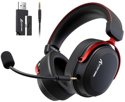 ATTACK SHARK L30PRO Auriculares Gaming Inalámbricos, Sonido Surround 7.1, Driver Bio 50mm, Tri-Modo 2.4G/BT 5.3/Cable, Micro Desmontable ENC para PC/PS5/Xbox/Switch, Batería 84H, Negro y Rojo