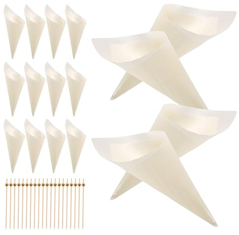 MUSISALY Conos de Helado de Madera Desechables 125mm 100 Piezas Palillos para Aperitivos 12mm 100 Piezas, Juego 200 Unidades para Fiesta Tropical, Catering y Decoración de Postres
