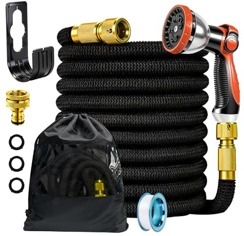 Tuyau d'Arrosage Extensible 15m, Tuyau Arrosage avec 1/2 et 3/4 Adaptateurs, Tuyau Extensible Anti-Enchevêtrement, 10 Modes de Pulvérisation, Tuyau-arrosage pour Jardin, Lavage Voiture, Nettoyage