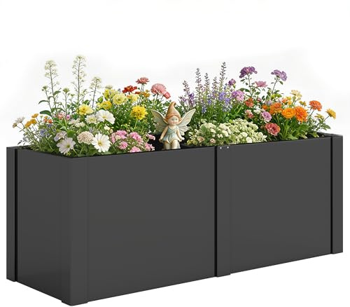 Outsunny Letto Rialzato da Giardino in Acciaio Galvanizzato, 150 x 53 x 55 cm, con Divisore, Angoli Rinforzati e Bordo Sicuro, Letto Rialzato con Fondo Aperto per Fiori, Erbe e Verdure, Nero