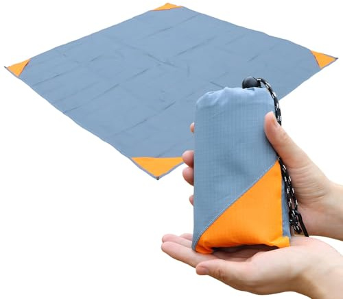 Coperta Picnic Mini Telo Picnic Estate Coperta Pic Nic Impermeabile Portatile Copertas da Spiaggia Ultraleggero Picnic-Blanket 140cm*150cm per Campeggio Giardino Prato Viaggi Blu Grigio Arancione (A)