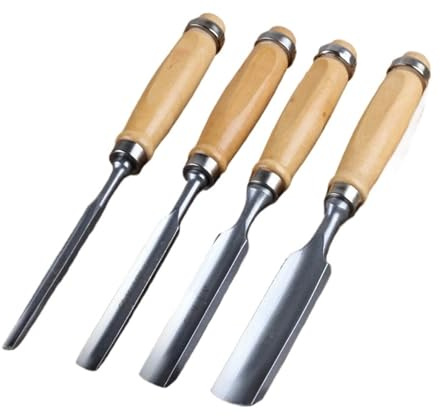 Cincel de madera semicircular, 4 Uds., acero al cromo vanadio, gubia for tallar carpintero, bricolaje, carpintería, 6mm, 12mm, 18mm y 24mm(Hemu handle)