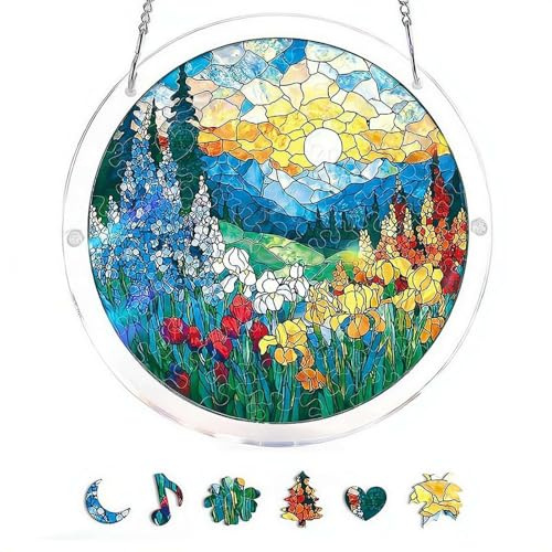 Acrylic Puzzle Suncatcher, Sun Catchers Puzzles Kit, Sun Catcher Puzzle Kit for Doors Garden and Window Hanging Decoration, DIY Suncatcher Kits