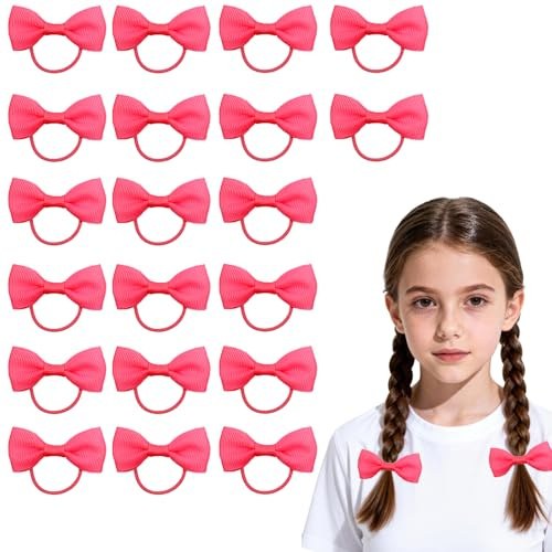 20-pack hårband för barn med rosett, elastiska hårsnoddar, håraccessoarer för flickor och kvinnor, mörkrosa