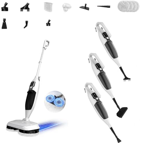 PUREBEAR 300°F Scrub & Steam Mop, Steam Cleaner With 13 Accessories | Steamer Cleaning For Sealed Hardwood Floors, Stain, Dirt, Grout, Windows| 4 Reusable Pads| 3 Steam Settings