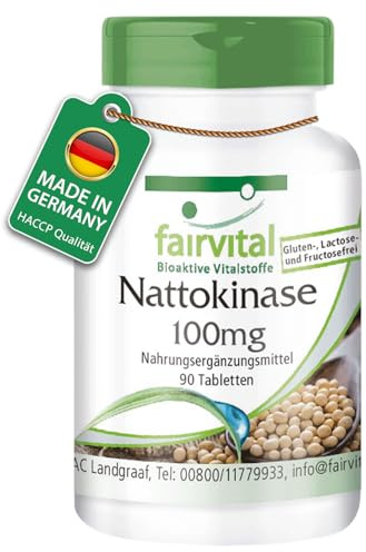 fairvital Nattokinase 2000 FU, 90 Tabletten, schluckfreundlich, 100mg Nattokinase pro Tablette, HOCHDOSIERT, VEGAN, schluckfreundlich