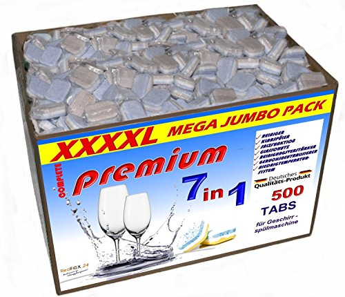 RedFOX24 Premium Spülmaschinen Tabs - B-Ware - mit wasserlöslicher Folie - Geschirrspültabs - 7 verschiedene Funktionen - in einem 10 KG Karton erhältlich