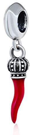 Breloque corne rouge en argent sterling 925 avec couronne et piment rouge pour bracelet Pandora