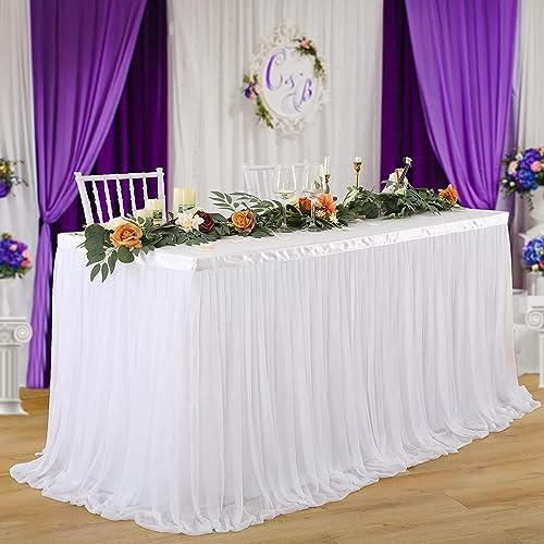 NSSONBEN Tüll Tischrock Weiß Tischröcke Tischdeko für Babyparty, Baby Shower Mädchen, Hochzeit, Geburtstag, Kindergeburtstag, Kommunion 427×77cm Weiß Tüll Tischrock