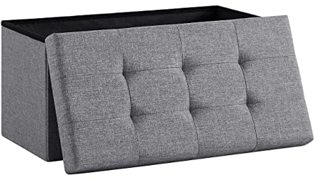 Zedelmaier Sitzbank mit Stauraum Polsterbank Sitzhocker Sitztruhe belastbar bis 300 kg 76 x 38 x 38 cm(Leinen - Dunkelgrau)