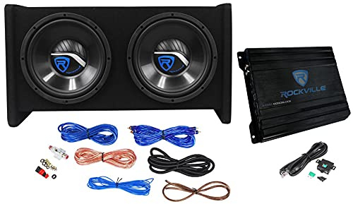 Rockville RV10.2B 1000w dubbel 10 bilsubwoofer-hölje + mono förstärkare + amp kit