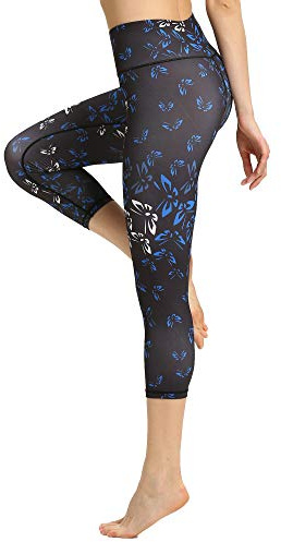 FLYILY Capris sport leggings löpning tights hög midja bandage stretch fitness yogabyxor 3-butterfly L