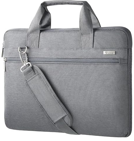 Voova Laptop Bag 15.6 Inch, Waterproof Computer Case Sleeve for MacBook Air 15 M2, MacBook Pro 15/16, 15-16” HP Dell Lenovo Laptop, Slim Briefcase Messenger Bag with Shoulder Strap, Men Women, Grey