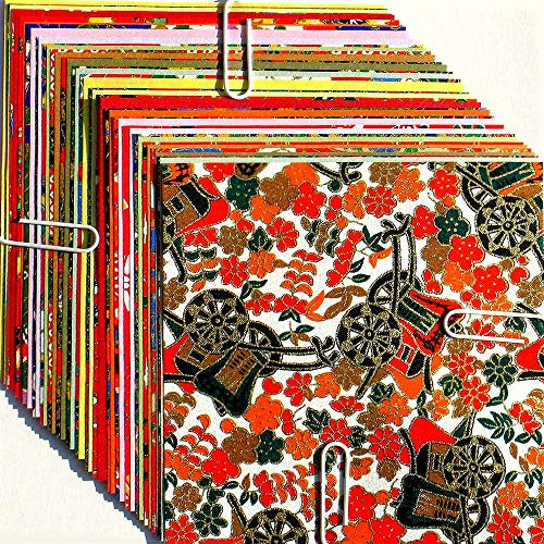Origami – Surtido de papel Washi con motivos japoneses tradicionales (Yuzen Washi) y papel Washi liso (Mingei Washi) – Diseños y colores surtidos – 40 hojas en total – 10 cm x 10 cm