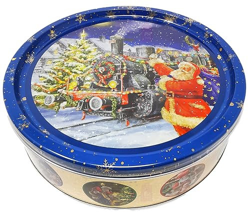 Danish Butter Cookies Assortment 340g in Santa is Coming to Town Christmas Biscuit Tin - Biscuit Gift Box for Women, Men & Kids