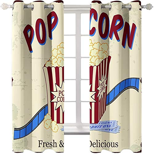 AMDXD 2 Panels Polyester Curtain, Living Room Curtains Blackout Popcorn Window Drapes Curtains, Machine Washable, Beige Red Blue, 108 W x 63 L Inches