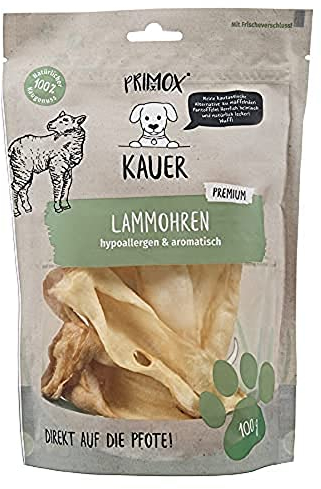 PRIMOX® Lammohren 100g I Hypoallergener & fettarmer Premium Kauartikel für Hunde I 100% natürlich I Zahnreinigend I Stärkt die Kaumuskulatur