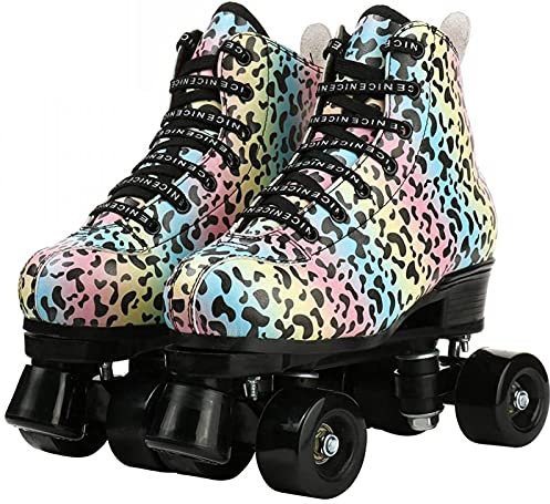 JianJud Rollschuhe Für Damen Herren Kuschelige High-Top-Rollschuhe Aus PU-Leder Für Anfänger Doppelreihige PU-Räder, Professionelle Indoor-Outdoor-Rollschuhe A,35