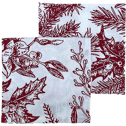 Christmas Napkin - Cotton Napkins for Christmas-Themed Dining Table Setting & Silverware - Holly Berry Red Napkins - Ragged Rose Gift Wrapped Cloth Napkins Set of 4-40 cm x 40 cm