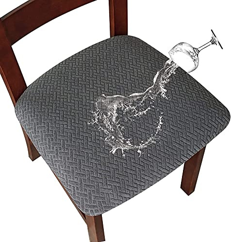 LANSHENG Waterproof Dining Chair Seat Covers Set of 4, Grey | Stretch Chair Seat Covers, Removable Washable Kitchen Chair Seat Protector Slipcovers for Dining room Restaurant Hotel