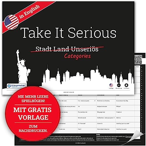 Take It Serious - Categories (Stadt Land Unseriös auf Englisch). Word Game for English learners. Englisch Lernen mit Spaßfaktor. International Board Game. Internationales Partyspiel.