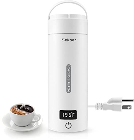 Sekaer Portable Electric Tea Kettle Travel Small Mini Coffee Kettle, with 4 Variable Presets, Personal Hot Water Boiler 304 Stainless Steel with Auto Shut-Off & Boil Dry Protection, SY-618A