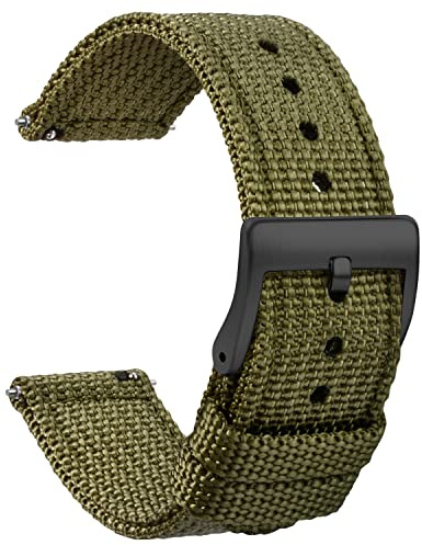 TStrap Nylon Uhrenarmband 22mm - NATO Stil Armband Weiches Grün Schnellverschluss Uhrband – Canvas Militär Uhrenarmbänder Herren und Damen – Smart Uhrenarmband - 18mm 20mm 22mm 24 mm