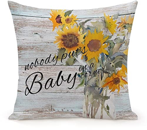popeven Throw Cushion Cover Case,Nobody Puts Baby on A Corner Wood Grain Glass Bottle Floral Decorative Pillow Cover,Square Pillowcase,Holiday Pillow Case for Couch Living Room Decor 20x20
