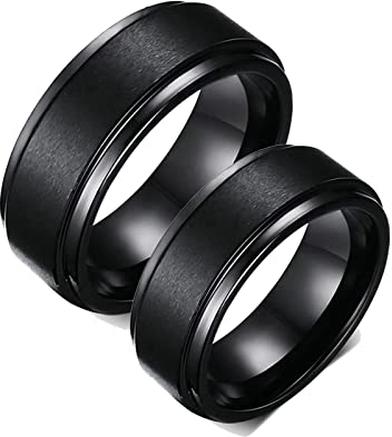 Bague de Fiançailles et Alliance, Alliance Noire Couple Tungstène Brossé 8mm Cadeau Saint Valentin