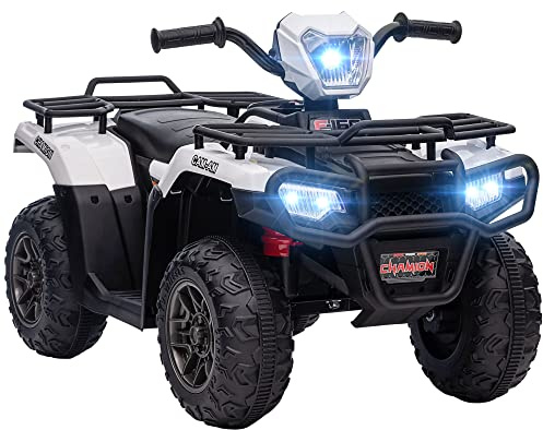 Aosom 12V Ride on ATV for Kids 2.5MPH Headlight for Toddler 3–5 Years White