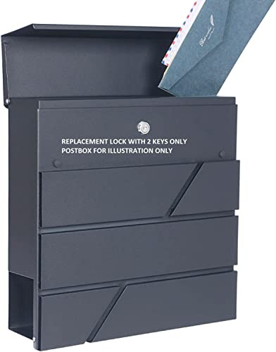 DWD® ** REPLACMENT LOCK AND KEYS ONLY** Postbox, Sleek Modern Wall-Mounted Lockable Large Post Letter Box, Trendy Anthracite Grey with Newspaper Slot, Weather Resistant Concealed post slot