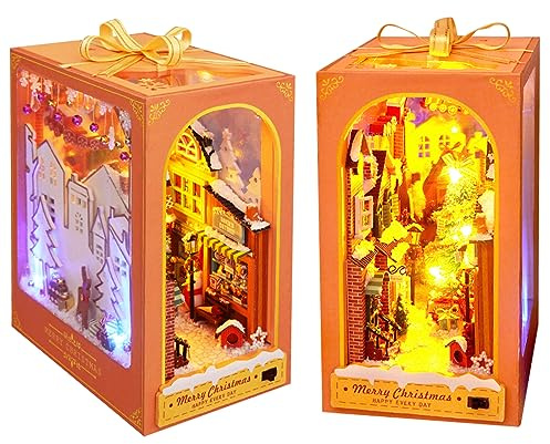 Cuteefun DIY Book Nook Kit, Mini Maison de Poupée DIY, Inserts D'étagères, Livre en Bois Nook Set pour Adultes à Construire, Faites Votre Propre Modèle de Maison D'artisanat (Cadeaux de Noël)