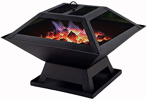 ZAANU Foyer de Jardin extérieur Bois brûleur à bûches Barbecue Chauffage de terrasse Camping Brasier sur Support avec Couvercle et Poker Fonte Brasier Chauffage