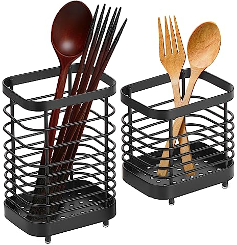 TsunNee 2 soportes para utensilios de doble uso, escurridor de cubiertos de acero inoxidable, organizador de fregadero de cocina, organizador de cubiertos para utensilios de cocina