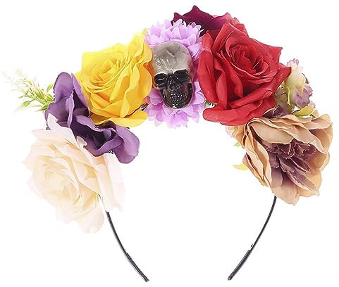 SJTJSPX Bandeau de Fleur Halloween Serre-tête de Crâne Vintage Coiffe d'halloween Gothiques Accessoires Cheveux Costumes Déguisement Cosplay Fête Anniversaire Carnaval Noël Coiffure Guirlande