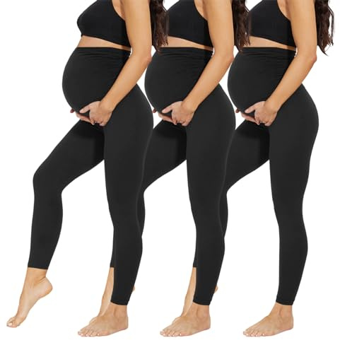 AMIYOYO Leggings da donna incinta a vita alta, leggings da gravidanza opachi, leggings da donna incinta, pantaloni da tempo libero, stretch, abbigliamento da gravidanza per donne incinte, lunghi, Nero