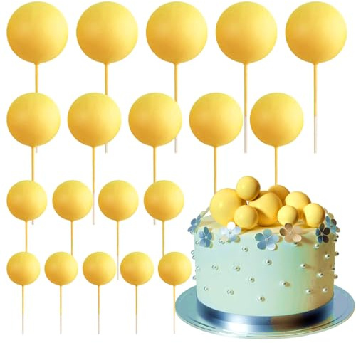 ASTARON 20 Stück Tortendeko Kugeln Cake Topper, Mini-Ballons Tortenaufleger für Hochzeit Party Babyparty Geburtstag Torte Dekorieren(Gelb)