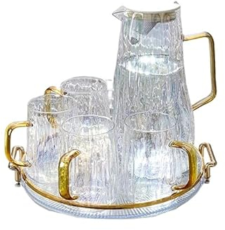 Carafe Eau Bouilloire froide en verre maison bouilloire froide résistante aux hautes températures théière à base de plantes d'été ensemble de tasses à eau de grande capacité Pichet à Thé Glacé ( Color