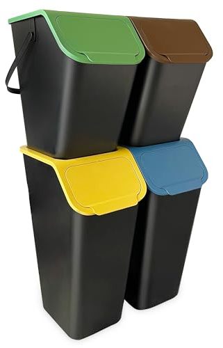Go Practic Küchen Mülleimer Set 4 Stück: 2x 25L / 2x 35L, mit Deckel, Mülltrennsystem Abfallbehälter zur Trennung, Click-Funktion, Kunststoff, Recycling Müllbehälter + Filter